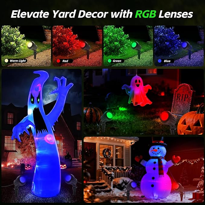 Spotlight Outdoor – 120V Plug-in 2700K Warm White LED Landscape Spot Lights with RGB 3 Lenses for Yard Garden Lawn&ampTree Decor IP67 Waterproof Perfect for Holidays&ampEveryday (2 Pack Black)