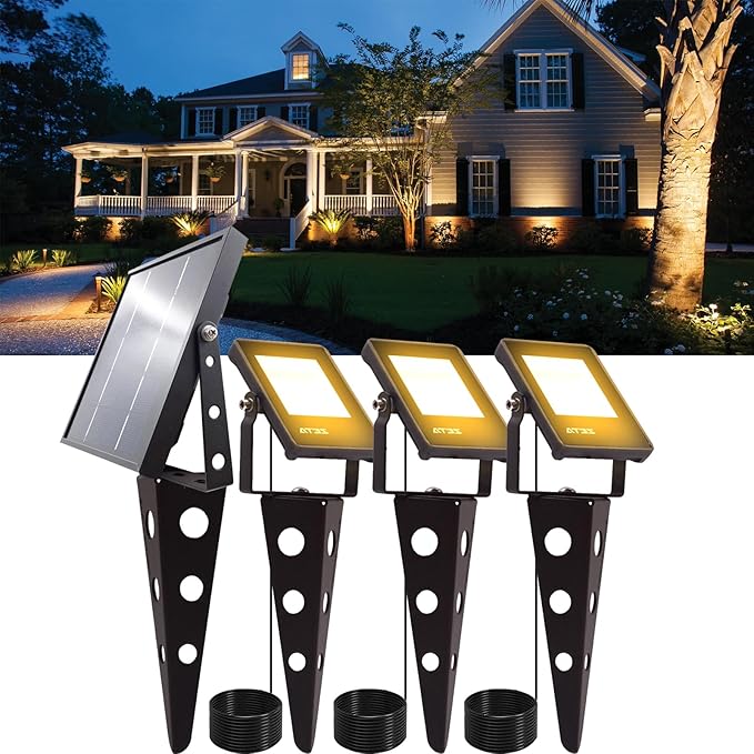 Solar Spotlights Outdoor Waterproof Zeta 3-in-1 Spot Lights Metal Warm White Auto On/Off Dusk to Dawn Landscape Flag Pole Uplights for Outside House Trees Garden Yard Driveway Pathway Lawn