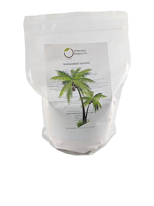 Greenway Biotech Inc. Manganese Sulfate Monohydrate Fertilizer- 100% Water Soluble Contains 31% Manganese Ideal for Hydroponics &amp Aeroponics Agriculture- Palm Tree Plant Fertilizer (5 Pounds)