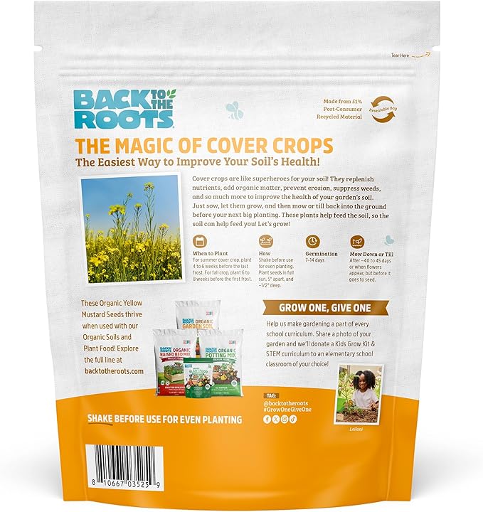 Back to The Roots 100% Organic Yelow Mustard Cover Crop Seeds Covers ~1000 sq. ft.
