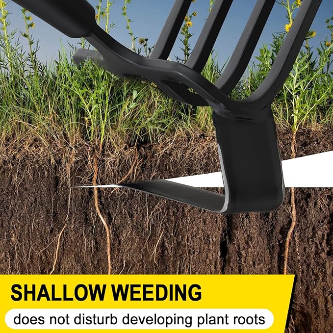 Garden Hoe Heavy Duty Hula Hoe Garden Tool for Weeding 62 Inch Cultivator Stirrup Hoe with Adjustable Long Handle Action Scuffle Loop Hoe with Rake 2-in-1 Gardening Tool for Loosening Pulling Weed