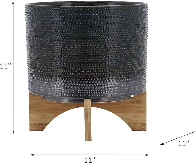 Generic 10 Dotted Planter W Wood Stand Green