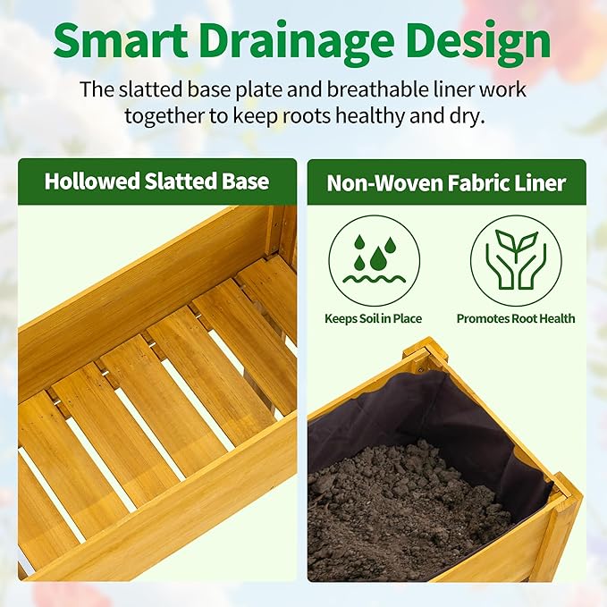 Premium Fir Wooden Raised Garden Bed with Four Legs for Backyard and Balcony GardeningSuitable for Indoor and Outdoor use33.07''×15.75''×38.58''