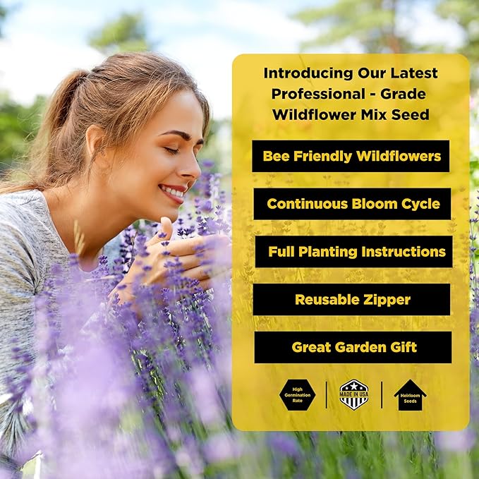 Camas Wildflower Seeds Bulk 1/4 lb – Perennial &amp Annual Wildflower Seed Mix for Planting Outside Pure Seed No Fillers Wild Flower Seeds Throw and Grow for Bees &amp Pollinators