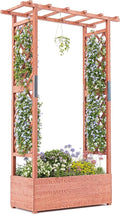 Raised Garden Bed with Trellis Wood Planter Box with Hanging Roof Side Trellis &amp Drainage Freestanding Garden Planter for Climbing Plants Vegetables Flowers