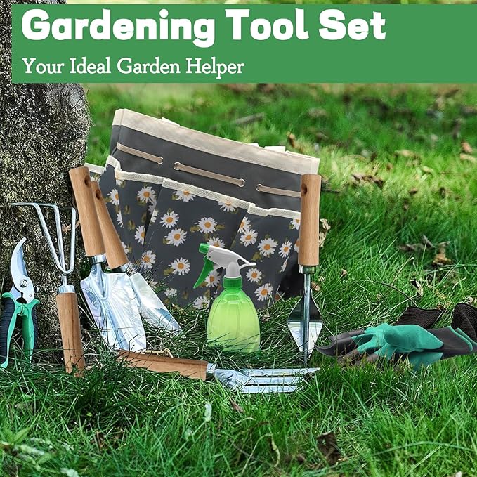 11-Piece Gardening Hand Tools Set with Durable Garden Tool Organizer Bag Rust-Resistant and Stylish Heavy Duty Garden Tools for Gardening Perfect Garden Tool Set Gifts for Women