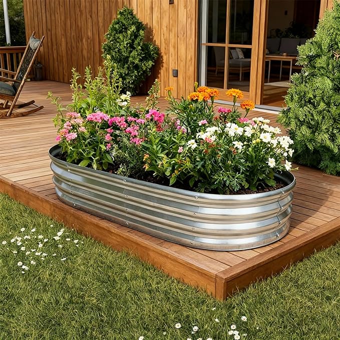 Raised Garden Bed Outdoor Galvanized Planter Boxes Oval Large Metal Raised Garden Beds for Vegetables 4×2×1ft4pack