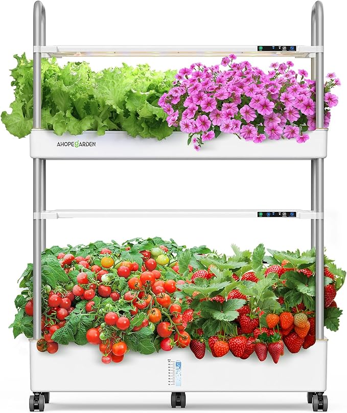Ahopegarden Indoor Garden Hydroponics Growing System Kit: 60 Pods Indoor Herb Garden with LED Grow Light - Plant Germination Kit 32L Large Capacity Hydroponic Tower for Vegetables Fruits Flowers