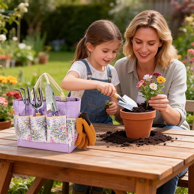 Garden Tool Set 10 PCS Gardening Essentials Stainless Steel Garden Hand Tools with Tote Bag Well-Designed Gardening Supplies Kit Gifts for Women Men Gardeners