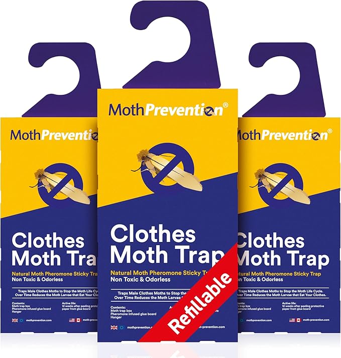 Powerful Moth Traps for Clothes &amp Closets | Refillable 3-Pack | Odor-Free &amp Natural | Moth Pheromone Traps for House &amp Clothing
