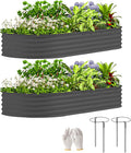 Outsunny 2PCS Galvanized Raised Garden Bed 7' x 3' x 1' Raised Beds for Gardening with Plant Support Stakes Rubber Strap Edging and Gloves Metal Planter Box for Vegetables Flowers Dark Gray