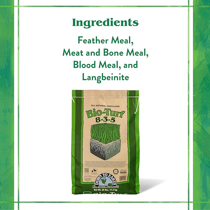 Down To Earth All Natural Fertilizers Organic Bio-Turf Lawn Food for Grass Landscape and Ornamentals - Works with Lawn Spreaders 8-3-5 50 Lb