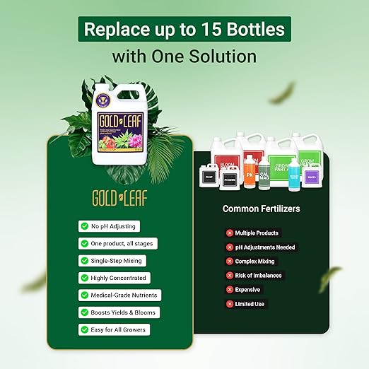 1L Gold Leaf All-in-One Liquid Fertilizer – pH Balanced Instantly Dechlorinates No Additives Needed – for Soil Hydroponics &amp Coco – Bigger Blooms Higher Yields Complete Plant Nutrition