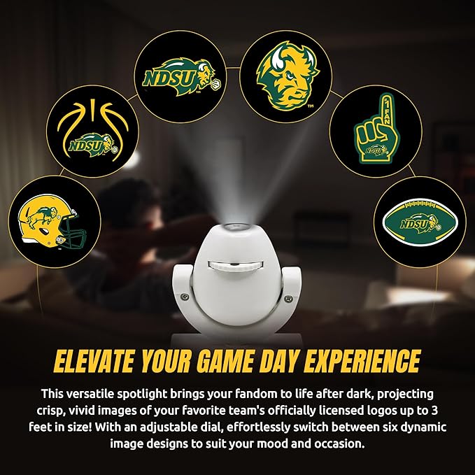 Sporticulture NCAA American Football NDSU - Adjustable Led Mini Spotlight Projector with 6 Team Logo Designs - Portable &amp Rechargeable Spotlight - Battery-Operated - 4.375” x 3.125”