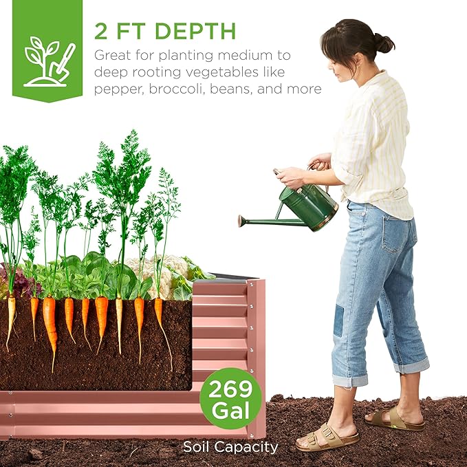 Best Choice Products 6x3x2ft Outdoor Metal Raised Garden Bed Deep Root Box Planter for Vegetables Flowers Herbs 269 Gallon Capacity 100% Non Toxic Materials - Terracotta