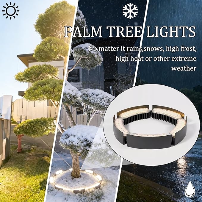 Palm Tree Lights Tree Uplights for Palm Trees Cast Aluminum Casing Water-Resistant Hugger Lights for Outdoor Garden Landscape.Excludes Transformer(4 lamp Heads)