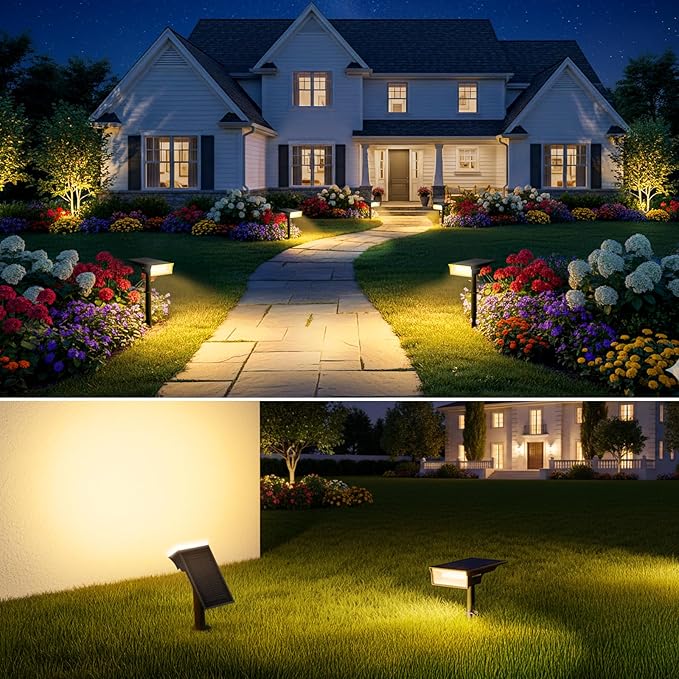 Consciot Solar Lights Outdoor Waterproof 3 Color Solar Garden Light Adjustable 170° Spot Lights for Outside Yard Landscape Lighting Pathway Halloween IP65 Auto On/Off 4 Pack WS002UCW