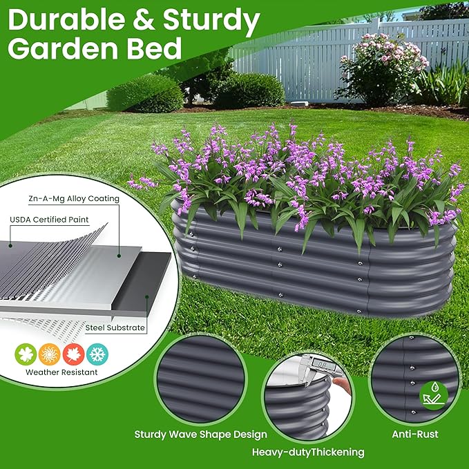 Raised Garden Bed 5x2x1.4 Ft Planter Box for Outdoor - Zinc-Aluminum-Magnesium Stainless Steel Durable Metal Garden Beds Kit for Vegetables Flowers Herbs and Succulents (Deep Grey)