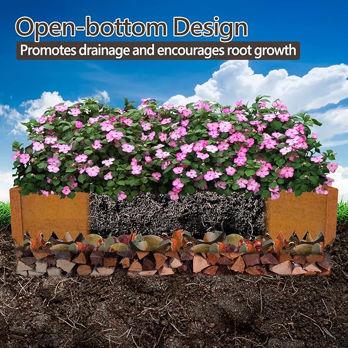 Cor-Ten Steel Raised Planter with Rust Patina Finish Pre-Rusted Cor-Ten Raised Garden Bed Kit2FT x 4FTx 14IN