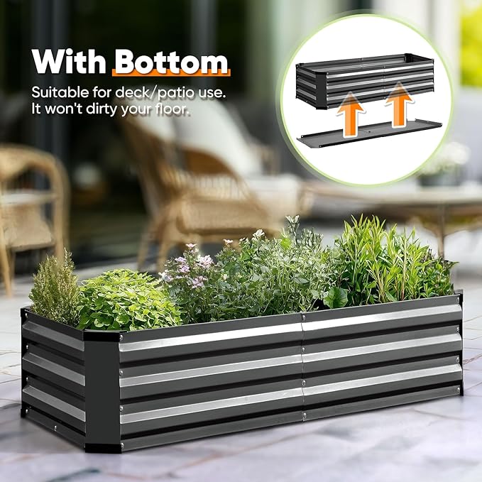 KING BIRD Raised Garden Bed Kit with Bottom 2025 Upgraded Galvanized Planter Garden Box Outdoor &amp Indoor for Gardening Vegetables Flowers Dark Grey 47.2x23.6x11.8 in