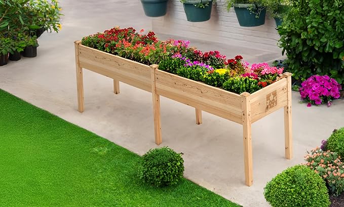 Raised Garden Bed with Legs 72x23x30 - Natural Cedar Wood Elevated Planter Box Veggies Herbs - 300lb Capacity - Natural