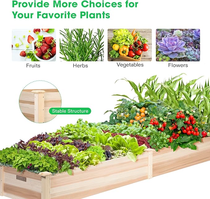VIVOSUN 8×2Ft Wooden Raised Garden Bed 97 x 25 x 11 Inches Outdoor Wood Planter Box with Gloves and a Liner for Garden Patio Balcony Backyard and Outdoors (Pack of 2)