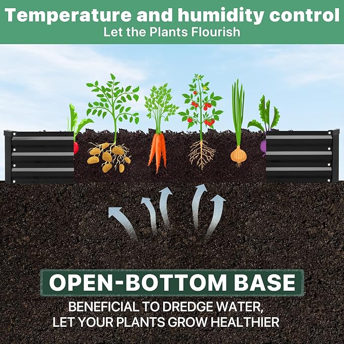 2 Pack 6×3×1ft Galvanized Metal Raised Garden Bed Metal Planter Kit Box Outdoor for Deep-Rooted Vegetables Flowers Green and Herbs