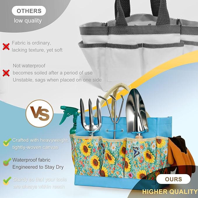 Garden Tool Set 10 PCS Gardening Essentials Stainless Steel Garden Hand Tools with Tote Bag Well-Designed Gardening Supplies Kit Gifts for Women Men Gardeners