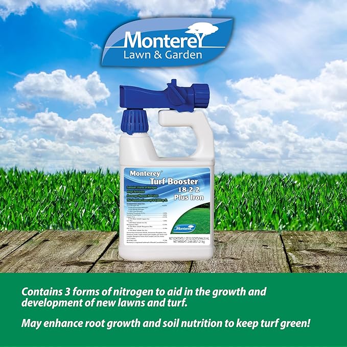 Monterey Turf Booster Fertilizer 18-2-2 + 1% Iron RTU Hose End Connect 32 fl oz