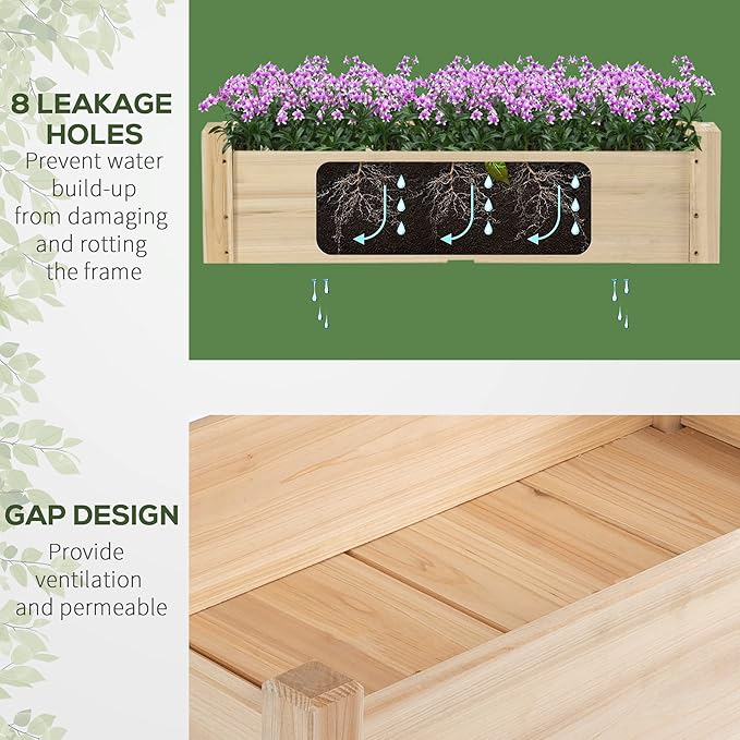 Outsunny 34x34x28 Raised Garden Bed 2-Tier Elevated Wood Planter Box for Backyard Patio to Grow Vegetables Herbs and Flowers Natural
