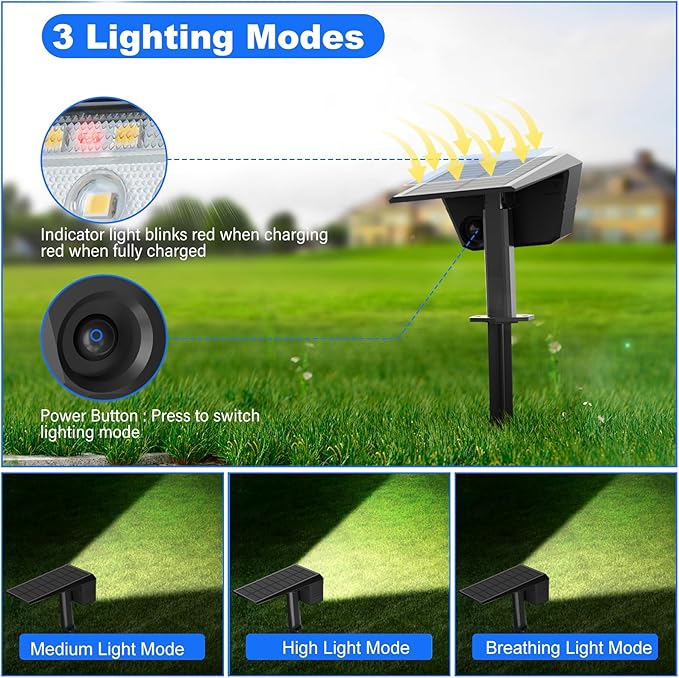 Solar Spot Lights Outdoor IP65 Waterproof 44 LED Landscape Spotlights Solar Powered Spotlight with Auto On/Off and 3 Lighting Modes for Outside Garden Decor 4 Pack (Cool White)
