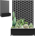 Metal Large Planter Box with Trellis Privacy Screen Outdoor Raised Garden Beds with Wheels for Climbing Plants Vines Outdoor Standing Flower Beds with Drainage Holes (47L Black Square)