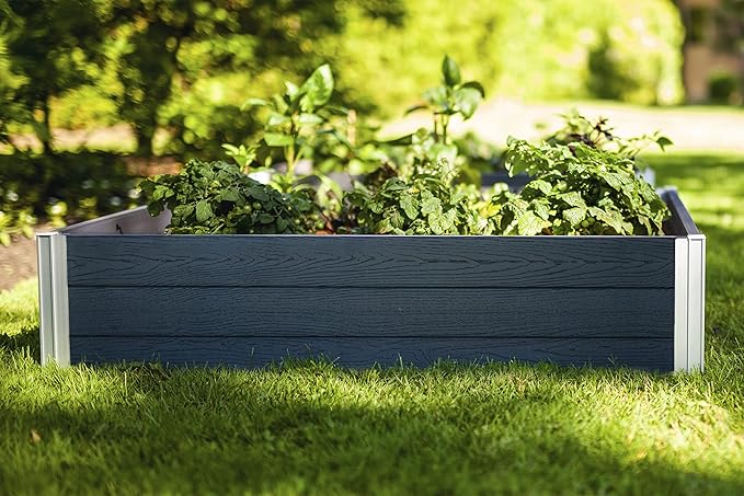 Vita Urbana 4 Foot x 4 Foot x 11 inch Embossed Vinyl Modular Garden Bed Slate Gray Grey Woodgrain PVC BPA and Pthalate Free VT17600