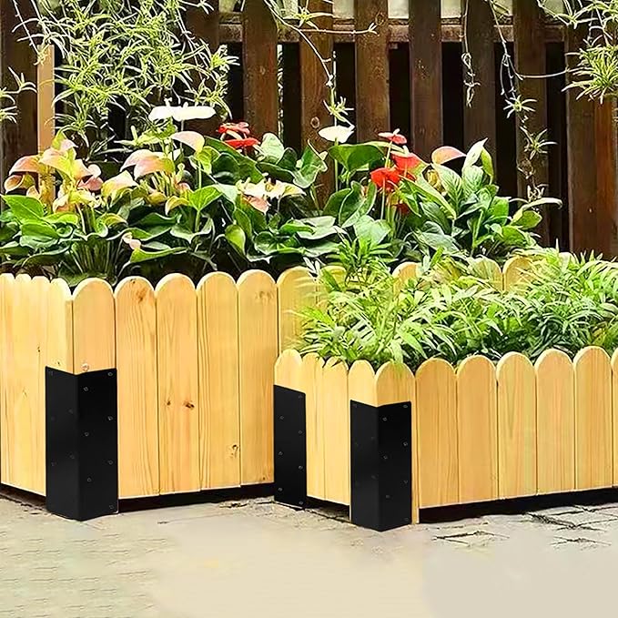 20 Pcs Raised Garden Bed Corner Brackets for 12''-24'' Flower Vegetable Furniture Planter Wood Garden Bed Box 11 x 3 x 3 Black Metal Corner Brackets Decorative with Screws