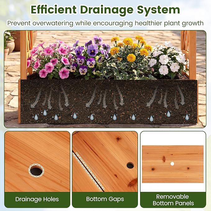 S AFSTAR Raised Garden Bed with Trellis 2 Pieces Fir Wood Planter Box with Flat Roof &amp Drainage Holes Vertical Planter Raised Bed for Climbing Plants Flowers &amp Vegetables 43 x 14 x 45 (