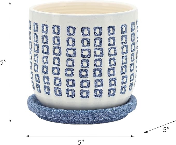 Generic 5 Tiny Squares Planter W Saucer Blue