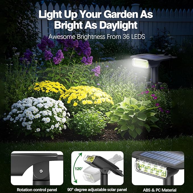 4 Pack Solar Spot Lights Outdoor Waterproof IP68 Auto On/Off Bright Solar Powered Spotlights with Wall Mount &amp Ground 2 IN 1 Adjustable Solar Landscape Lights for Outside Yard Garden Pathway