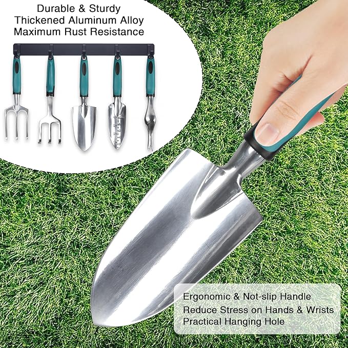 Garden Tools Gardening Tool Set with Non-Slip Handles Lightweight Aluminum Alloy Rust-Proof Gardening Hand Tools with Gloves Ideal Gardening Tools Gifts for Women and Men (11 Pcs)