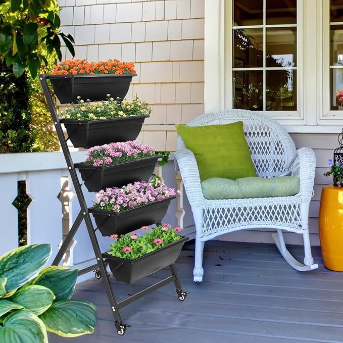 Vertical Garden Bed 5 Tiers Vertical Raised Garden PlanterOutdoor Garden Raised BedVegetable Flower Planter Raised Stand for Garden Gaden Tower for Flowers Vegetables Grow Your Own Herb Garden