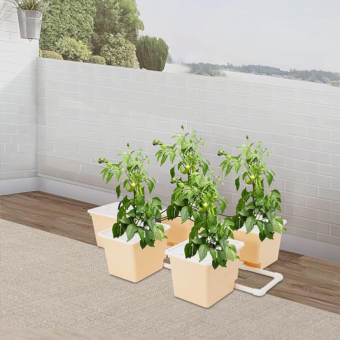 DWC Hydroponics Grow System with Top Drip Kit Plant Buckets Kit 3-Gallon Water Culture Recirculating Drip Garden System with Multi-Purpose Multi-Purpose Air Hose Air Pump and Air Stone