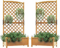 HAPPYGRILL 2 Pcs Raised Garden Bed 71 Wooden Planter Box with Trellis Drainage Holes Freestanding Elevated Garden Bed for Vine Climbing Plants (Yellow)