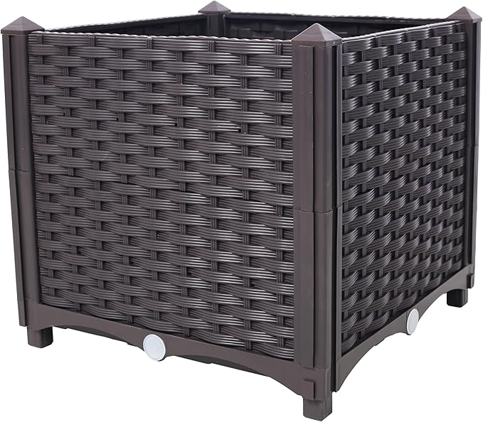 Deep Raised Garden Bed Plastic Planter Boxes for Vegetables Flowers Herbs and SucculentsSelf Watering Planter Box Raised Bed to Grow Flowers Herbs Vegetables 15.7 L X 15.7 D X 14.7 H