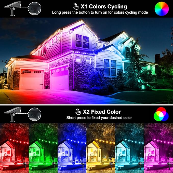 Outdoor Solar Landscape Spotlight 2 Lighting Modes with High and Low Brightness Green &amp RGB LED Adjustable