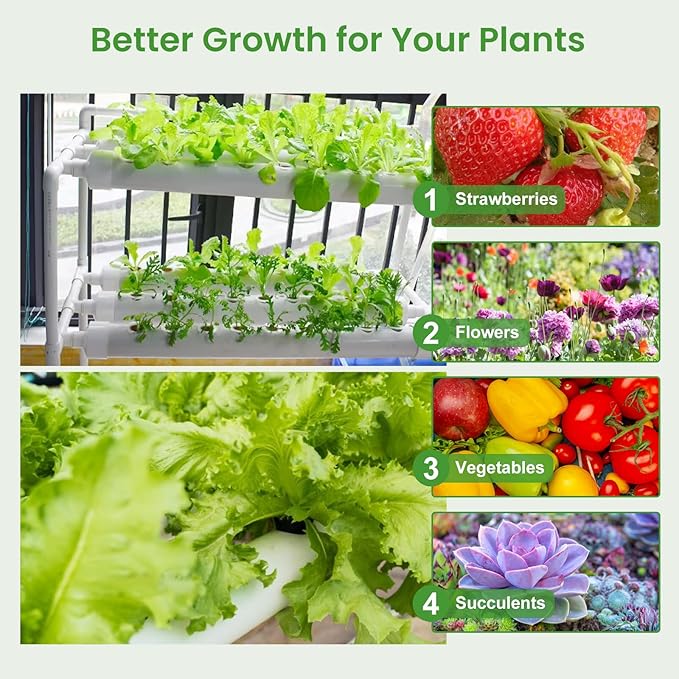 Upgraded Hydroponics Growing System108 Plant Sites 3 Layers 12 Food-Grade PVC-U Pipeshydroponics Growing System Kit Gardening Systems Grow Kits with Water Pump Timer nests Basket and Sponge