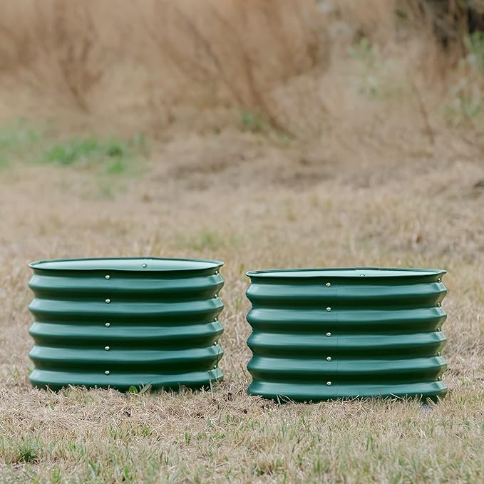 17 Tall Herb Raised Garden Bed for Basil Lavender Sages 24 Wide Round Fruit Tomato Planter Box for Gardening Blueberries Figs Flower Metal Pot Container for Rose Twin Pack British Green