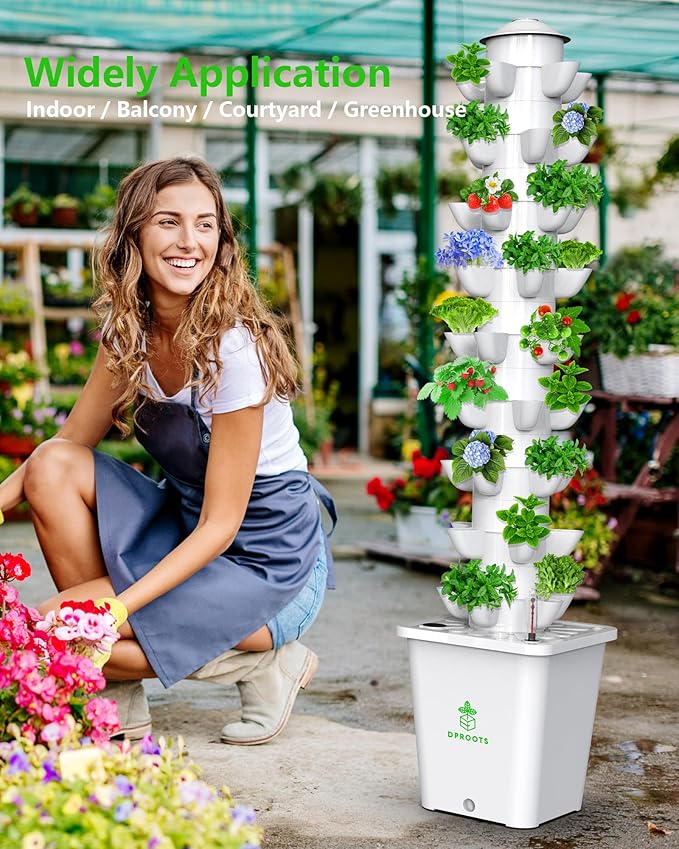 Hydroponic Tower Growing System45 Pods Vertical GardenSuitable for Indoor and Greenhouse Grow Herbs and VegetablesHouseplant Farming with Water Circulation and Automatic Timer