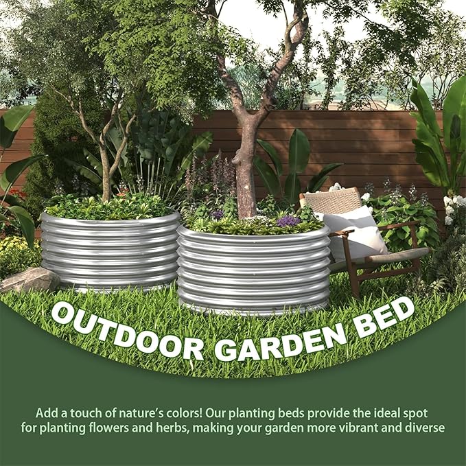 5 Pack 2x2FT Round Corrugated Galvanized Steel Raised Garden Bed Outdoor Metal Above Ground Garden Bed for Vegetables and Flowers Raised Beds for Gardening-2x2FTx10Inch