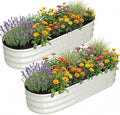 2 Pcs Oval Raised Garden Bed 4.5 * 2 * 1.5FT Galvanized Metal Planter Boxes with Open Base for Gardening Raised Bed Planter for Vegetables Flowers Beige