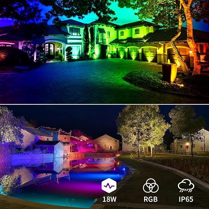 Outdoor COB Led Spotlight - 18W RGB Color Changing LED Landscape Lights IP65 Waterproof Garden Lamp with Remote Controller for Tree Flag Lawn