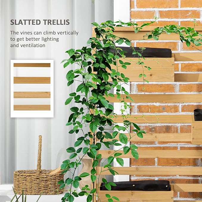 Wooden Plant TrStand with 5 Hanging Planter Boxes Freestanding Outdoor Plant Stand for Patio Garden Balcony Porch